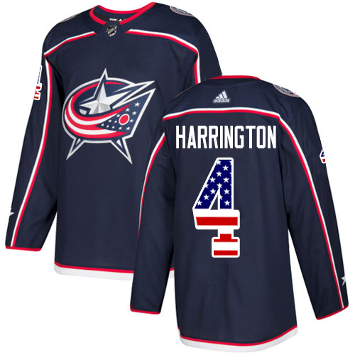 Herren Columbus Blue Jackets Eishockey Trikot Scott Harrington #4 Authentic Navy Blau USA Flag Fashion